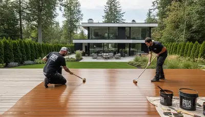 Deck staining service in Reading, MA protects wood decks from moisture and UV damage