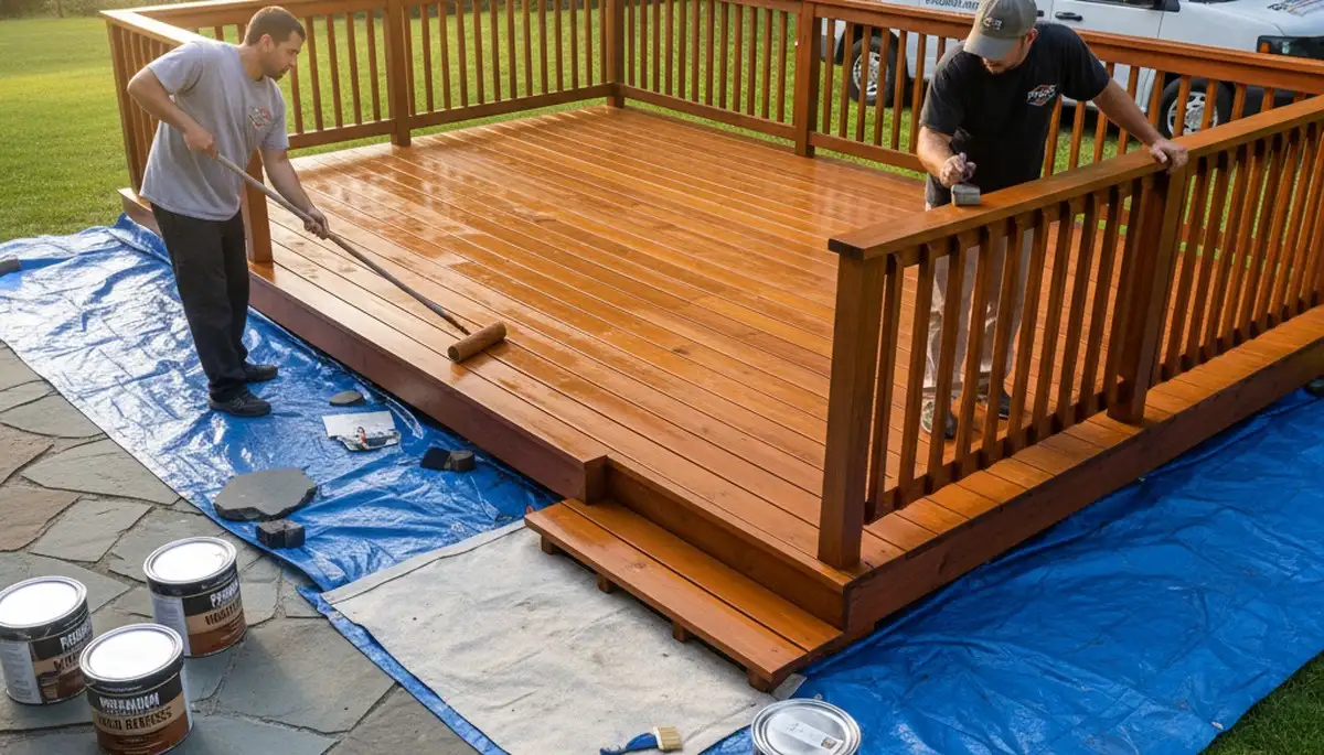 Deck staining in Reading, MA for weather-resistant wood protection on residential decks