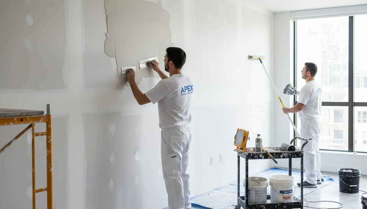 Drywall repair team in Reading, MA fixing cracks and holes for a painting service