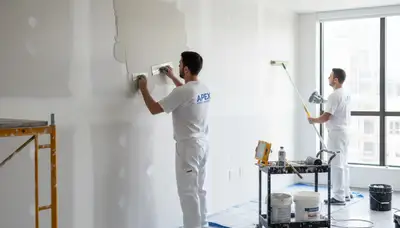 Drywall repair team in Reading, MA fixing cracks and holes for a painting service